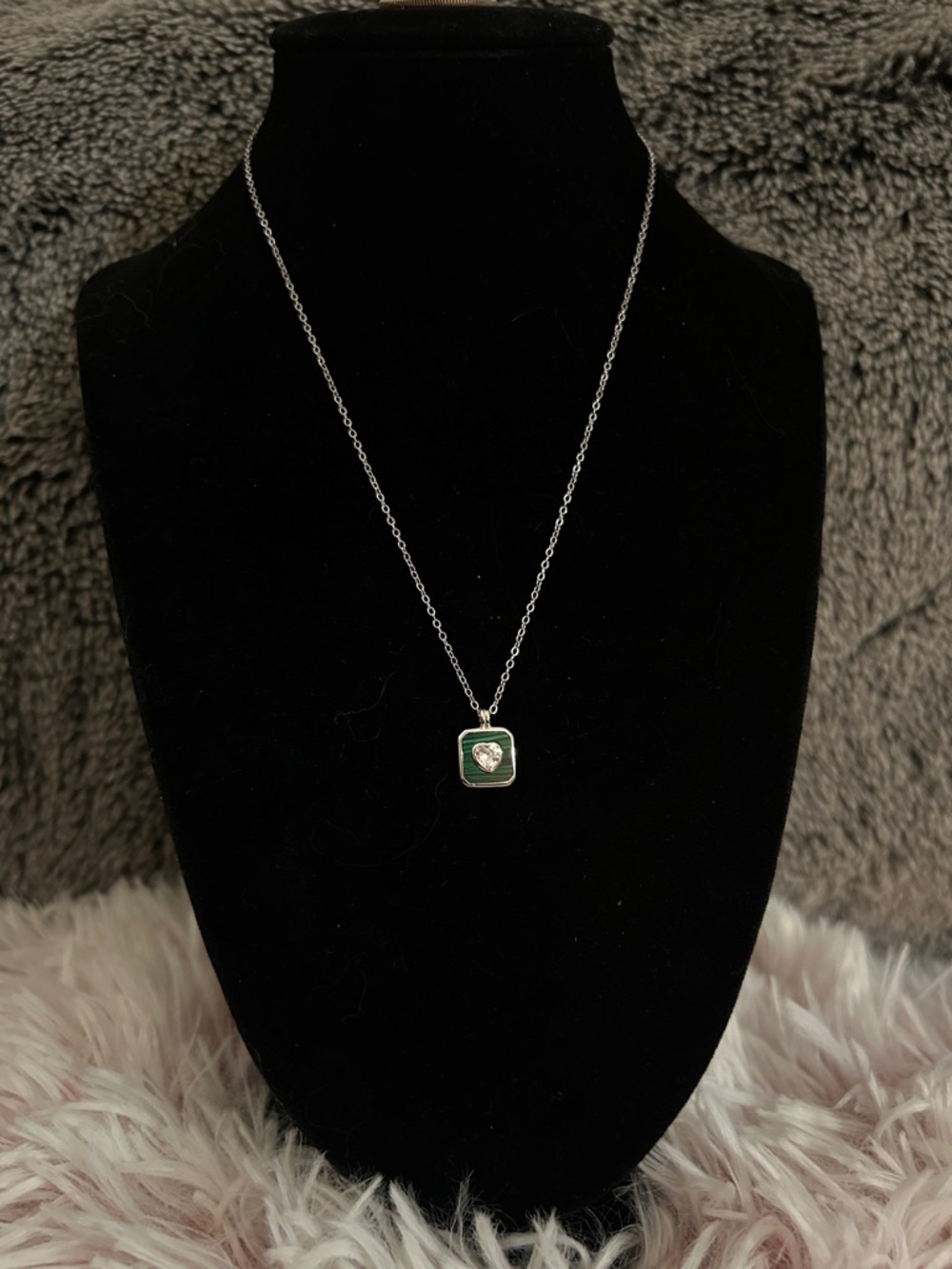 925 Sterling Silver Malachite CZ Heart Pendant Necklace - 16-18 inches NEW - Picture 4 of 9